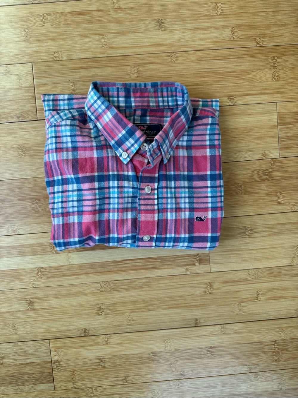 Vineyard Vines Pink and Blue Plaid Button-Down Shirt size is Boys XL (18)